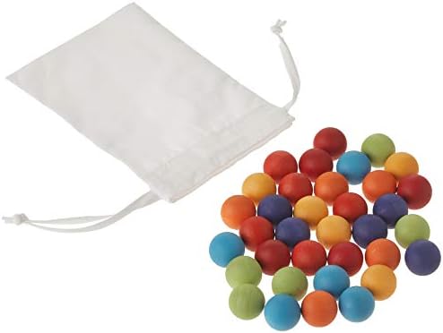 Grimm's Wooden Marbles in a Rainbow of Colors with Storage Bag, 35 Pieces
