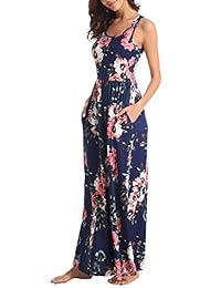 Zattcas, vestido largo sin manga, diseño floral, musculosa, bolsillos, vestido largo informal para verano, para mujer.