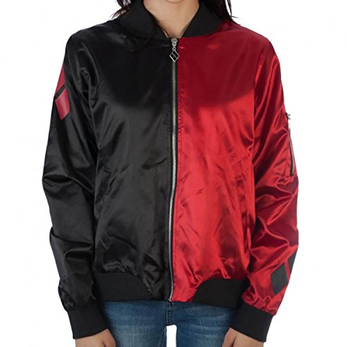 DC Comics Harley Quinn Diamonds Red and Black Juniors Fitted Bomber Jacket (S)