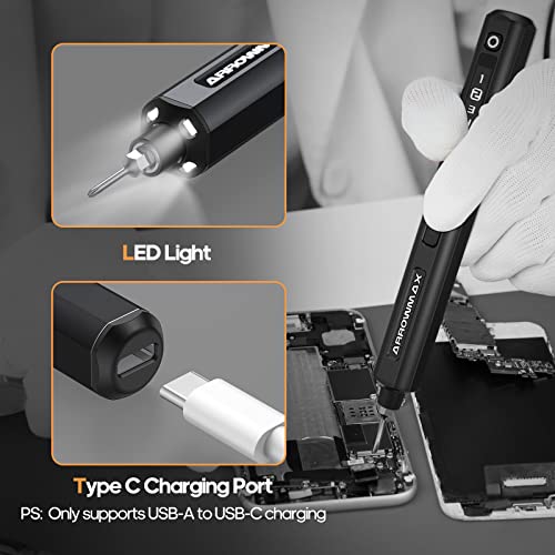 Electric Screwdriver- AM ARROWMAX Cordless Precision Screwdriver Set with 34 Magnetic Precision Bits,4 Gears Torque, Rechargeable Repair Tool Kit for Electronics Laptop Glasses Watch (SES), Black