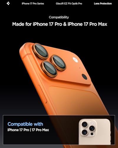 Spigen Camera Lens Screen Protector [GlasTR EZ Fit Optik Pro] Designed for iPhone 17 Pro Max | iPhone 17 Pro [Case Friendly] - Cosmic Orange [2 Pack]