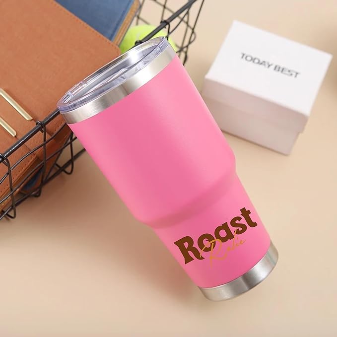Tumbler with lid Straw+Brush Reusable Stainless Steel Insulated Coffee Mug for Hot & Cold Coffee Tea Great for Travel Home (Pink) 900 ml (30 oz)