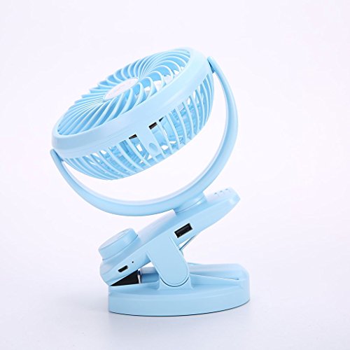 EgalBest Battery Or USB Operated Clip Fan Rotate Portable Wind Speed Adjustable 3 Blades Small Fan blue