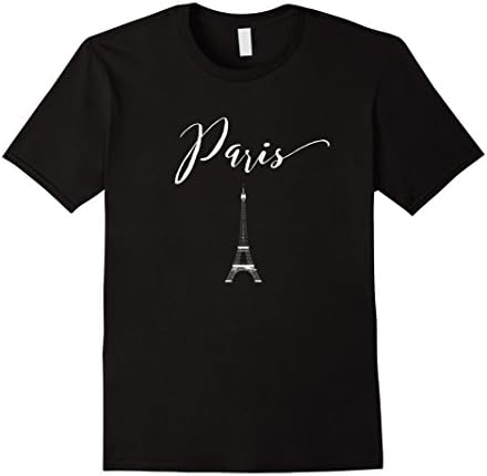 Mens Elegant Paris Shirt in Trendy Script, Souvenir T-Shirt XL Black
