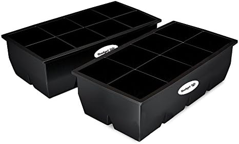 Extra Large size 2 pack flexible silicone ice cube tray maker for whiskey,cocktails,coffee,wine &amp; scotch.Giant BPA free freezer cubes mold. Very X big 2” inch molds trays.Best 8 cavity ice holder.