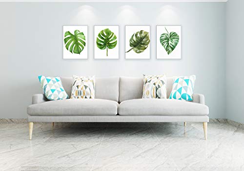 Monstera Canvas Painting for Living Room Green Leaf Wall Decor Picture Monstera Leaves Photos Print Artwork (12x16inch x4pcs)