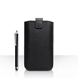 Caseflex Oppo Find 7 Case Black PU Leather Auto Return Pull Tab Pouch Cover With Stylus Pen