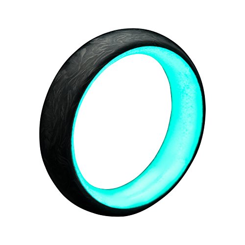 Men’s Carbon Fiber Glow Ring – Lightweight, Handcrafted, Black Band with Luminescent Interior charged with UV Light – (Turquoise Glow, 4.0)