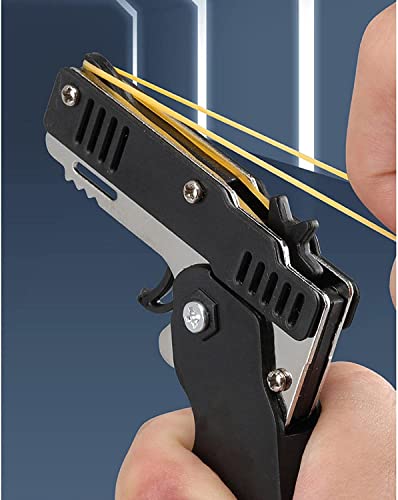 Kids Toys Cool Keychain Mini Metal Folding Rubber Launcher Toy with 60 Elastic Rubber Bands for Outdoor Activities (Black)