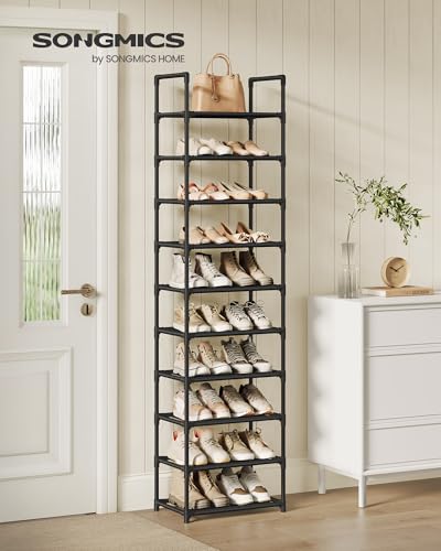 SONGMICS Zapatero Organizador de Zapatos de 10 Niveles con Marco de Acero Estantes de Tela no Tejida, Desmontable y Ajustable, 33x33x173 cm MLSH010B02