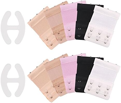 Bra Extenders, 10pcs Soft Cotton Women Bra Strap Extensions with 2 Bra Clips, 2 row 3 Hooks
