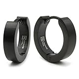 Pair Stainless Steel Hoop Huggy Men Earrings Brush Black 16mm