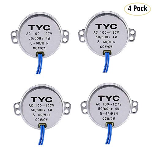 4PCS Turntable motor Synchronous Synchron Motor 50/60Hz AC 100~127V CCW/CW 4W 5-6RPM/MIN CCW/CW with 7mm Flexible Coupling Connector For Cup Turner,Hand-Made, School Project, Model