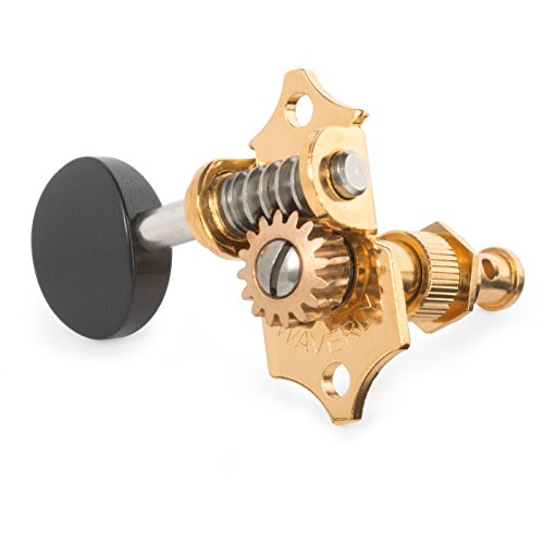 Waverly Guitar Tuners with Ebony Knobs, for Solid Pegheads, Gold, 3L/3R