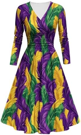Mardi Gras Dresses for Women New Orleans Carnival Themed Party Dress Casual  Long Sleeve Mardi Gras Parade Tshirts Dress Vestido Elegante para Mujer De  Fiesta at Amazon Women's Clothing store