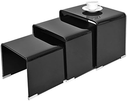 PALDIN Bent Glass Nest Tables Set of 3 Side Tables Coffee Table (Black)
