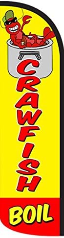 Crawfish Boil Windless Stay-Open Feather Swooper Flag Banner Kit: 15' Fusion Pole Set, Galvanized Steel Stake