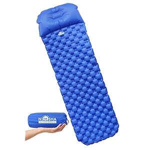 NIMSHA Ultralight Camping Air Sleeping Pad – Compact Inflatable Mattress with Pillow & Carry Bag – Waterproof Easy…