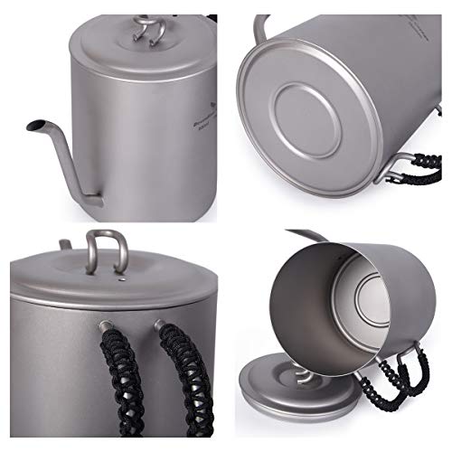 iBasingo 800 ml Titanium Kettle Cup Set with Anti-scalding Handle Outdoor Camping Canteen Wine Coffee Tea Pot Mess Kit for Fire Induction Cooker