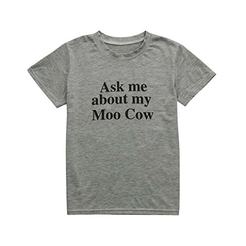 ®GBSELL Little Girls Boys Summer Clothes Cow Inside Letter Soft Tops Cute T-Shirt (Gray, 5T)