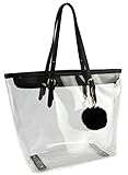 Large Clear Bag PVC Transparent Shoulder Handbag with Black Plush Pendant (Black)