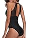 Holipick Women One Piece Swimsuit High Neck Mesh Ruched Floral Printed Floral L