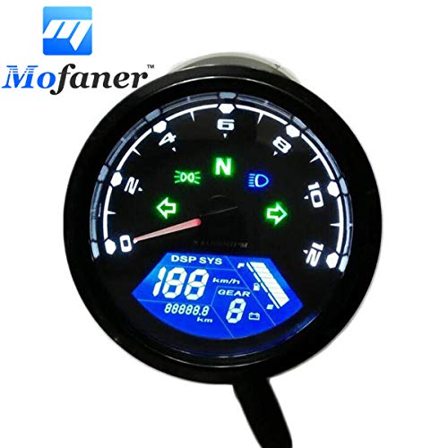 Sala-Store - 12000 RMP km/h/mph Universal LCD Digital Odometer Speedometer Tachometer Gear indicator Fits For 1/2/4 Cylinders Motorcycle