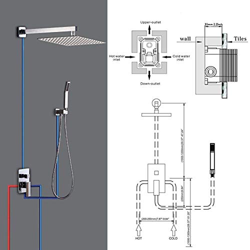STARBATH Shower System with Rain Shower and Handheld Shower Head, 12 Inch Wall Mounted Shower