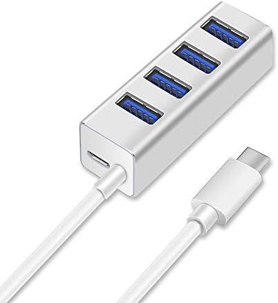 USB 3.0 Hub, SUPVIN 4-Port USB Type-C to USB 3.0 Splitter Power Supply Aluminum Portable Superspeed Data Hub for MacBook Pro 2017, iMac 2017, USB Flash Drives and Other Devices(Silver)