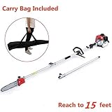MAXTRA Gas Pole Saw, 42.7CC 2-Cycle Powerful Chainsaw Reach to 15 Foot Extendable Cordless Gas Long Reach Tree Trimmer Pruning Chain Saw with Portable Bag