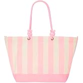 Victoria's Secret Heritage Stripe Rope Handle Tote Bag &ndash; Pink &amp; White Canvas Beach Tote