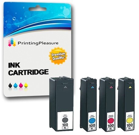 4 (FULL SET) Compatible 100XL Ink Cartridges for Lexmark S300 S301 S305 S308 S405 S408 S505 S605 S815 S816 Pro 202 205 208 209 705 706 805 901 905 - Black/Cyan/Magenta/Yellow, High Capacity