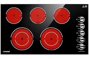 AMZCHEF Electric Cooktop 36" Built-in Electric Stove Burner with 5 Burners, 8900W Power Control by Knob, Ceramic Electric Sto