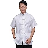 Chinese Tang Suit Traditional Uniform Short Sleeve Top Kungfu Shirt for Men