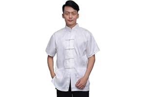 BLINGLAND Chinese Tang Suit Traditional Uniform Short Sleeve Top Kungfu Shirt for Men