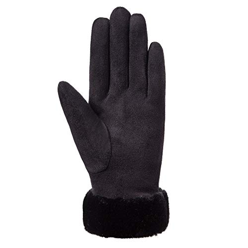 Pausseo Women Deerskin Flower Gloves,Lady Winter Warm Outdoor Sport Full Finger Solid Color Touchscreen Mittens Fleece Thicken Plush Outdoor Mittens Students Knitted Wool Casual Play Snow - Thumbnail 3