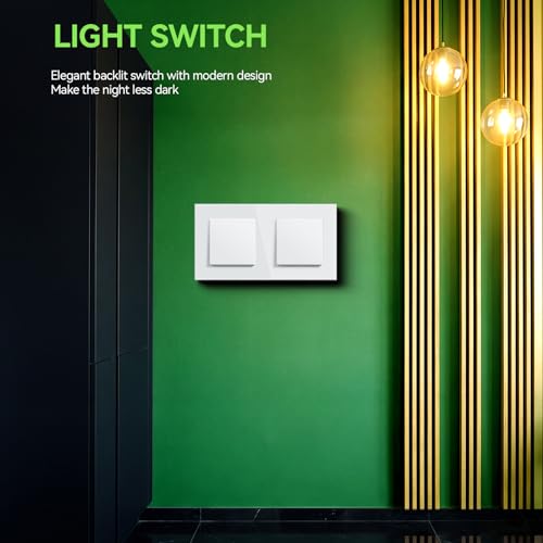 BSEED Light Switch With Glass, Wall Light Switch with Hook,Switch Switch,Push Button,Easy Installation,E-Series,1 Gang 1 Way,157 mm White