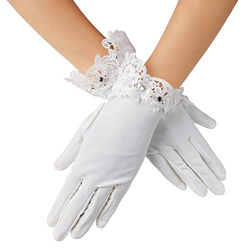 Xuhan Short Satin Gloves for Women Opera Gloves Wrist Length (8.7 inches-Beige)