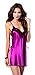 Dreamgirl Women's Silky Satin Charmeuse Toga Chemise with Contrast Lace Trim, Raspberry, Small