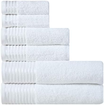 600 GSM Ultra Soft 100% Combed Cotton 6-Piece Towel Set (White): 2 Bath Towels, 2 Hand Towels, 2 Washcloths, Long-Staple Cotton, Spa Hotel Quality, Super Absorbent, Machine Washable