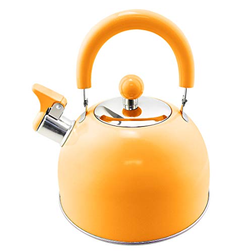 Riwendell 2.7 Quart Whistling Candy ColorTea Kettle Stainless Steel StoveTop Teapot (GS-04011FY-Orange) - Thumbnail 2