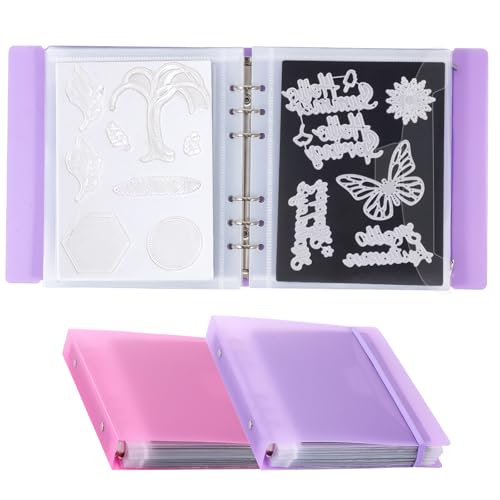 UNIMEIX 24 Pcs Magnetic Sheets for Die Storage with Purple and Pink Binder Covers, 2-in-1 Stamp and Die Storage Pockets Storage for Card Making Supplies(0.8 mm Thickness)