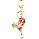 ARFUKA Sparkling Crystal Rhinestone Keychain Key Ring Cocktail Glass Design Car Keyring Jewelry for Women Men, Bag Purse Charm Accessory