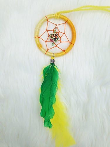 Yellow Dream Catcher Ornament -Handmade in USA, Mini Dream Catcher Car Ornament, Unique Dreamcatcher 3x9