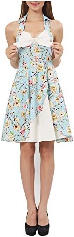 Women Dress, Licoers Women's Sexy Split Floral Off-Shoulder 100% Cotton Summer Beach Party Swing Dress (S, Blue)