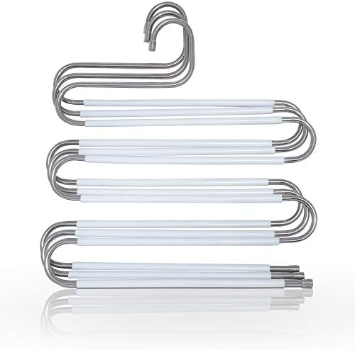 Sortfab Pants Hangers Premium Quality S-Shape 5 Layers Non-slip Stainless Steal Multi-purpose Clothes Hangers - Space Saving Hangers for Hanging Pants, Jeans, Trousers, Scarfs, Ties, Towels -Pack of 3