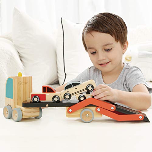 Classic World Wooden Car Transporter with 3 Cars, Double Decker Car