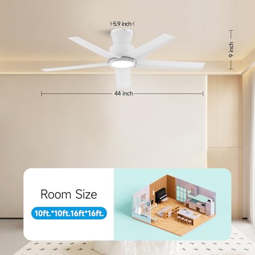 ocioc - Ventiladores de techo de 44 pulgadas con luces y mando a distancia, ventiladores de techo regulables con motor CC silencioso reversible, montaje empotrado, 3CCT, ventilador de techo blanco