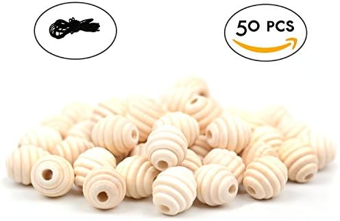 R.FLOWER 50PCS 22x20mm Unfinished Natural Color Spiral Texture Wood Spacer Beads DIY Loose Wooden Beads for Jewelry Making Bracelet Spacer Charms