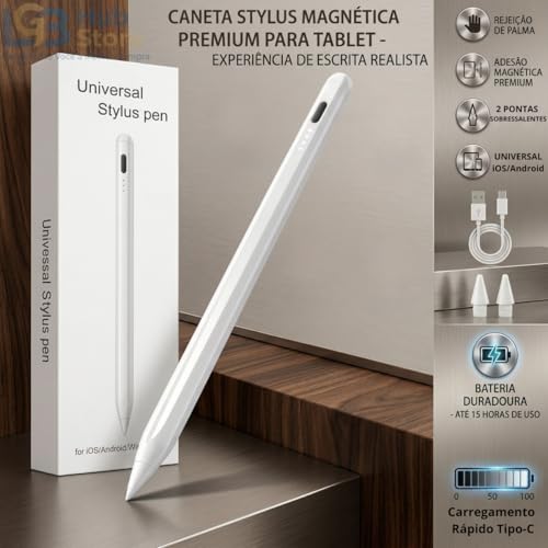 Caneta Stylus Touch Universal Ponta Fina iPad Tablet Celular USB-C Android | precisão compatibilidade universal carregamento rápido indicadores em led